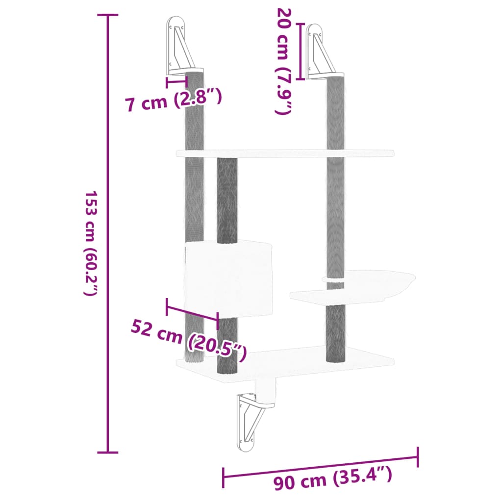 Wall-Mounted Cat Tree With Scratching Post 153 Cm