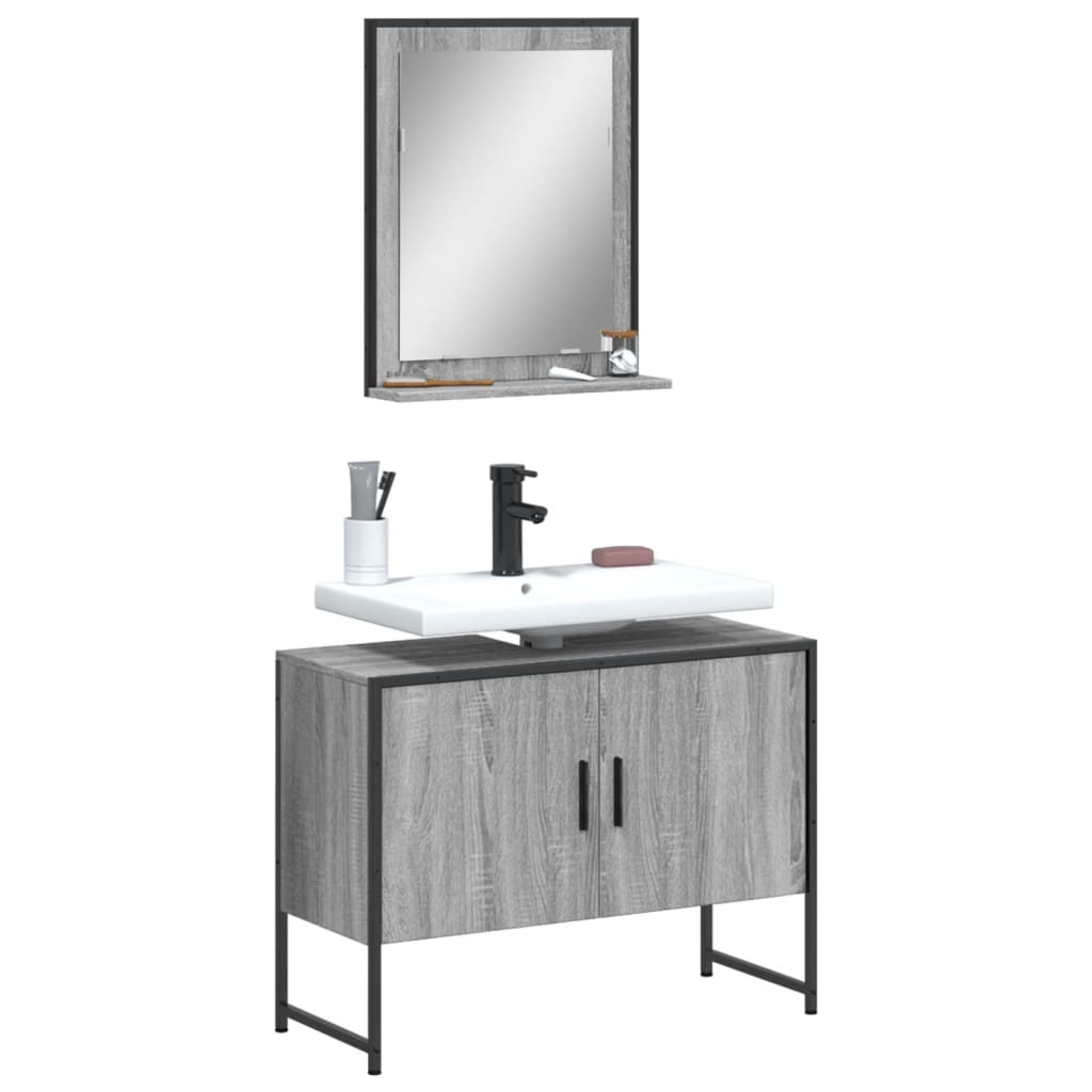 2 Piece Bathroom Cabinet Set Engineered Wood