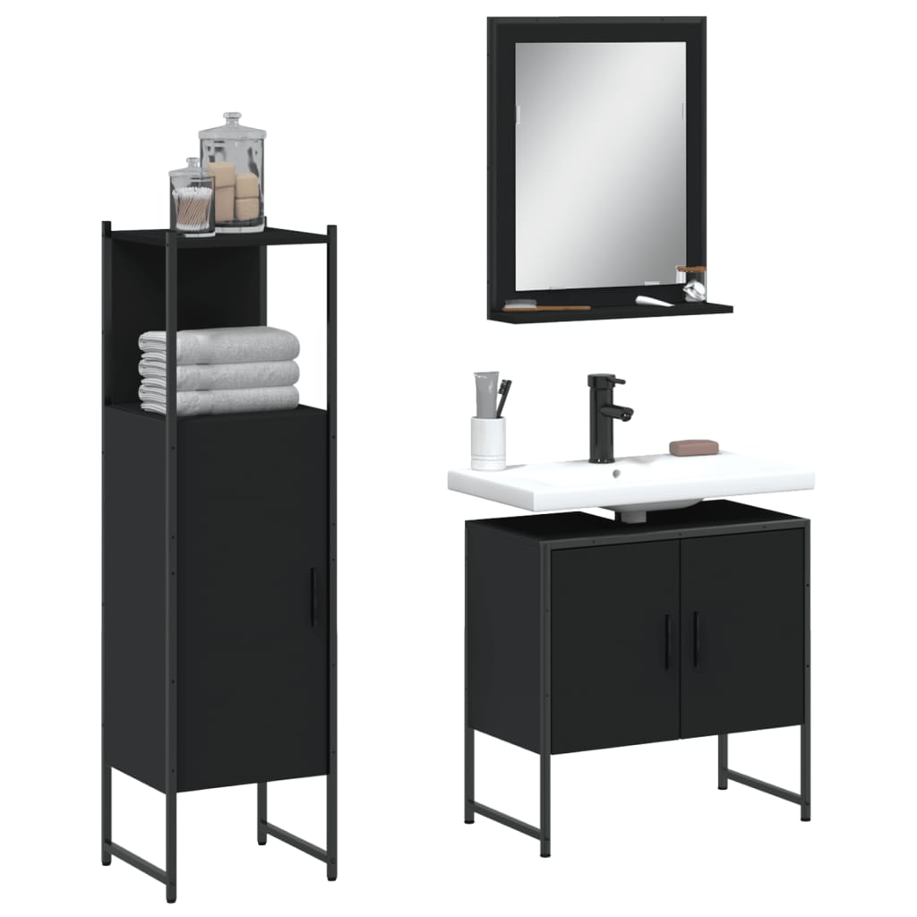 Bathroom Furniture Set With Door 3 Pcs Black 33 X 33 X 102.5 Cm