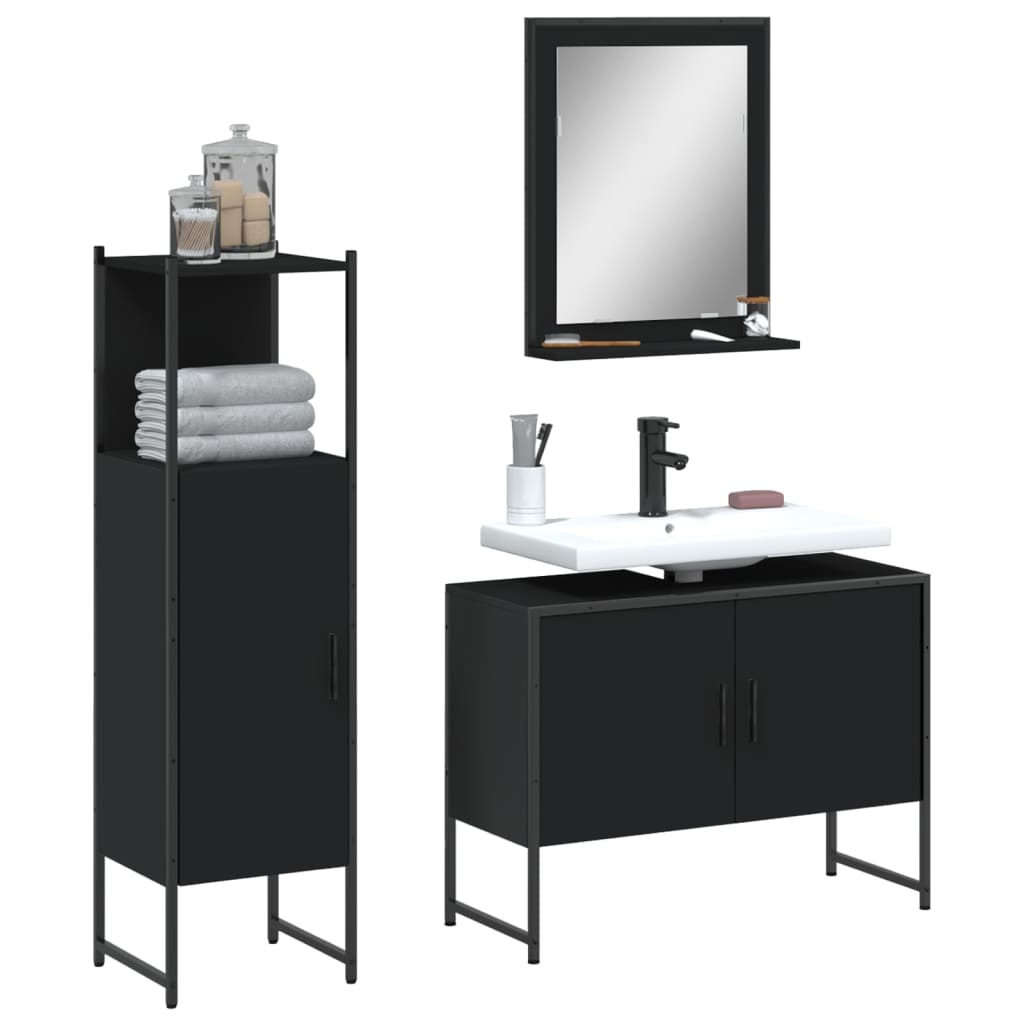 3 Piece Bathroom Cabinet Set Engineered Wood
