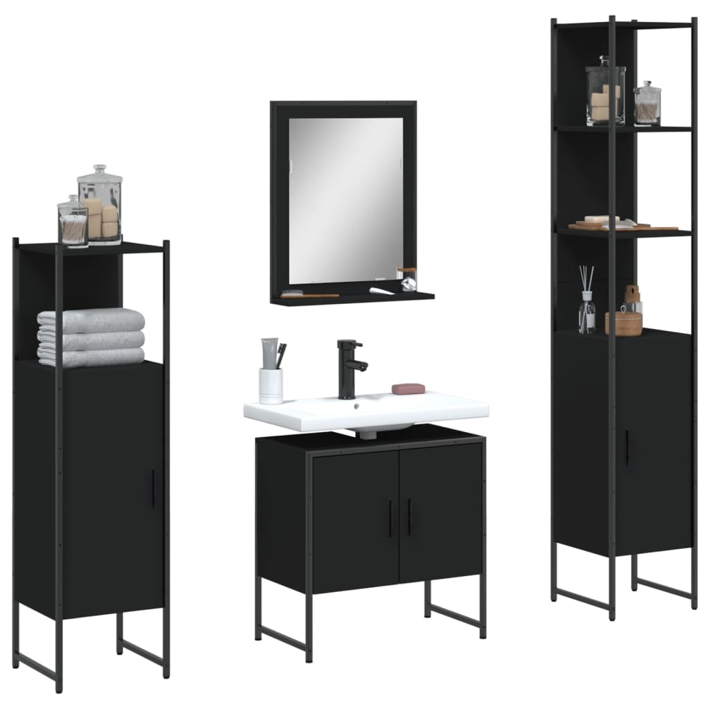 Bathroom Furniture Set With Door 4 Pcs Black 33 X 33 X 185.5 Cm