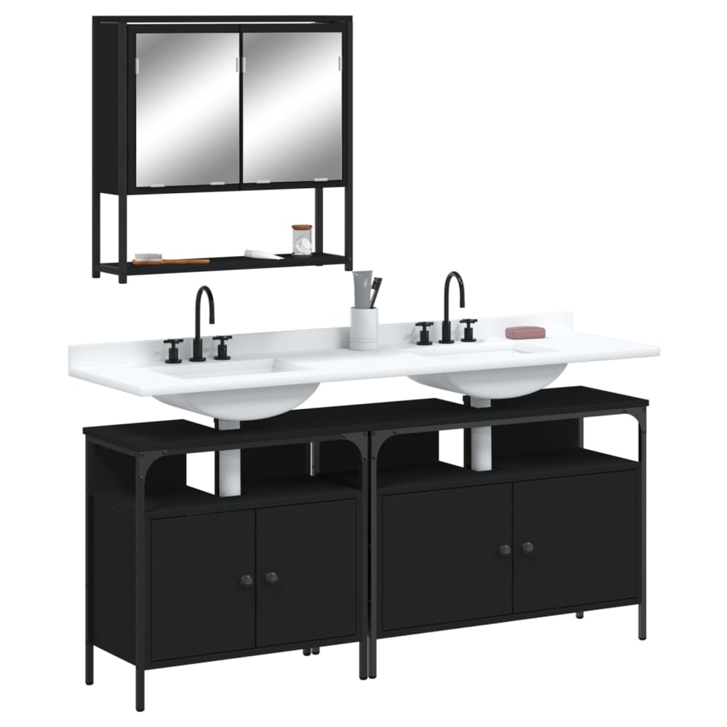 Bathroom Furniture Set With Storage 3 Pcs Black 80 X 30 X 60 Cm