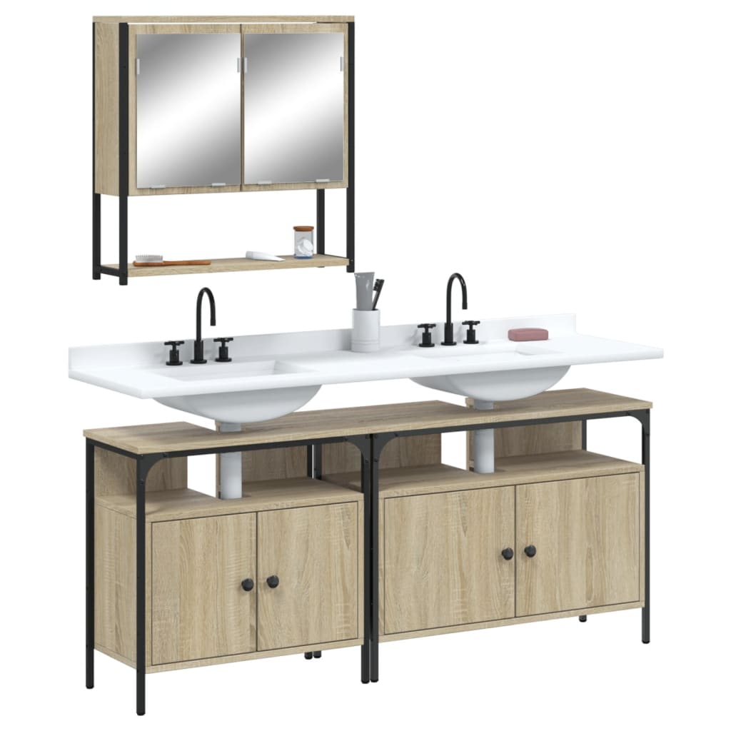 Bathroom Furniture Set With Storage 3 Pcs Black 80 X 30 X 60 Cm