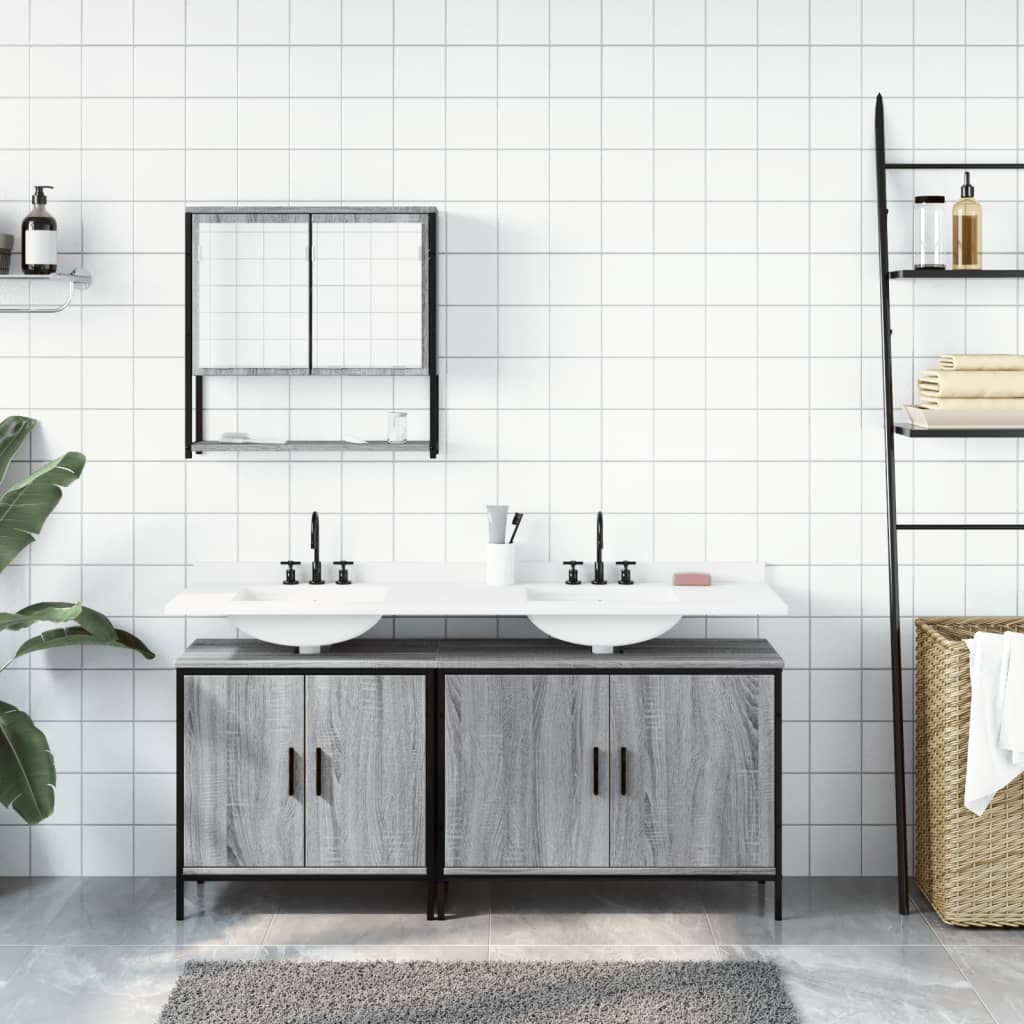 3 Piece Bathroom Furniture Set Engineered Wood