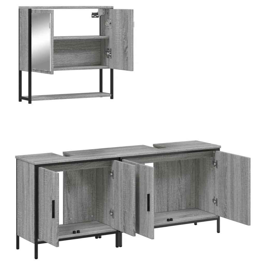 3 Piece Bathroom Furniture Set Engineered Wood