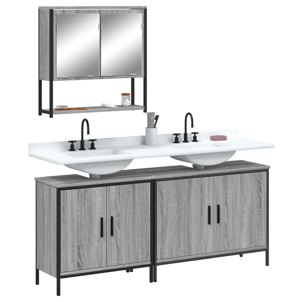 3 Piece Bathroom Furniture Set Engineered Wood