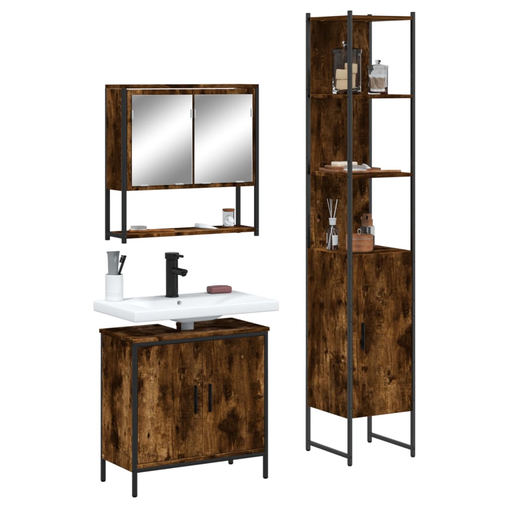 Bathroom Furniture Set With Door 3 Pcs Brown 33 X 33 X 185.5 Cm