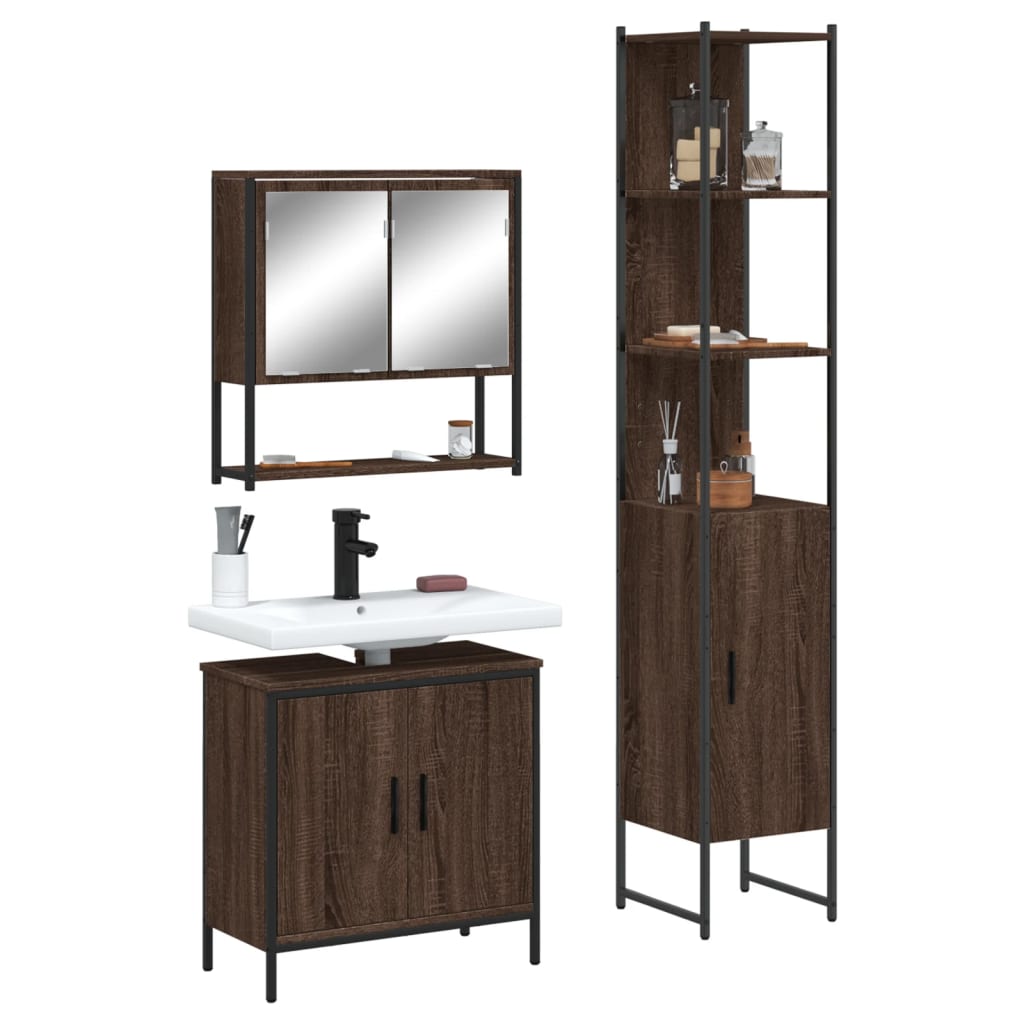 Bathroom Furniture Set With Door 3 Pcs Brown 33 X 33 X 185.5 Cm
