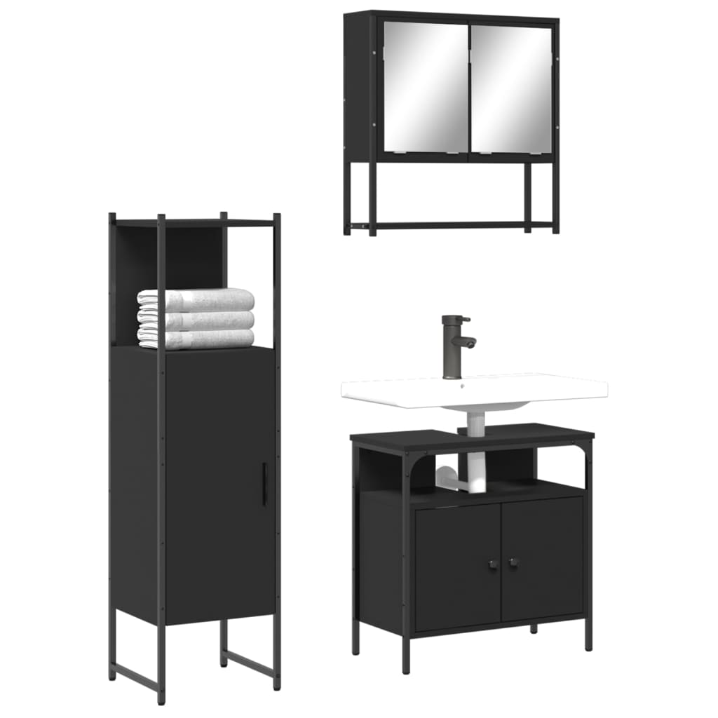 Bathroom Furniture Set With Door 3 Pcs Black 33 X 33 X 120.5 Cm