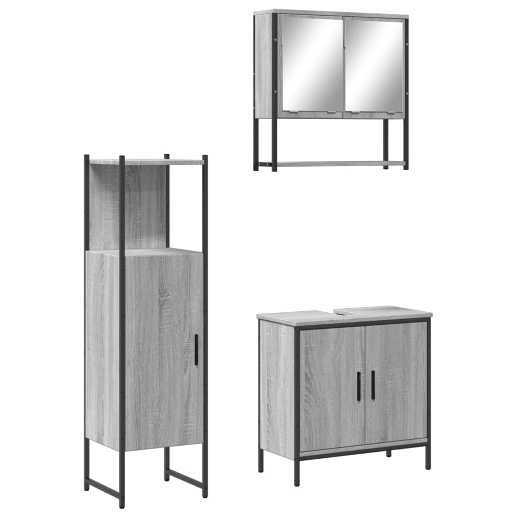3 Piece Bathroom Furniture Set Engineered Wood