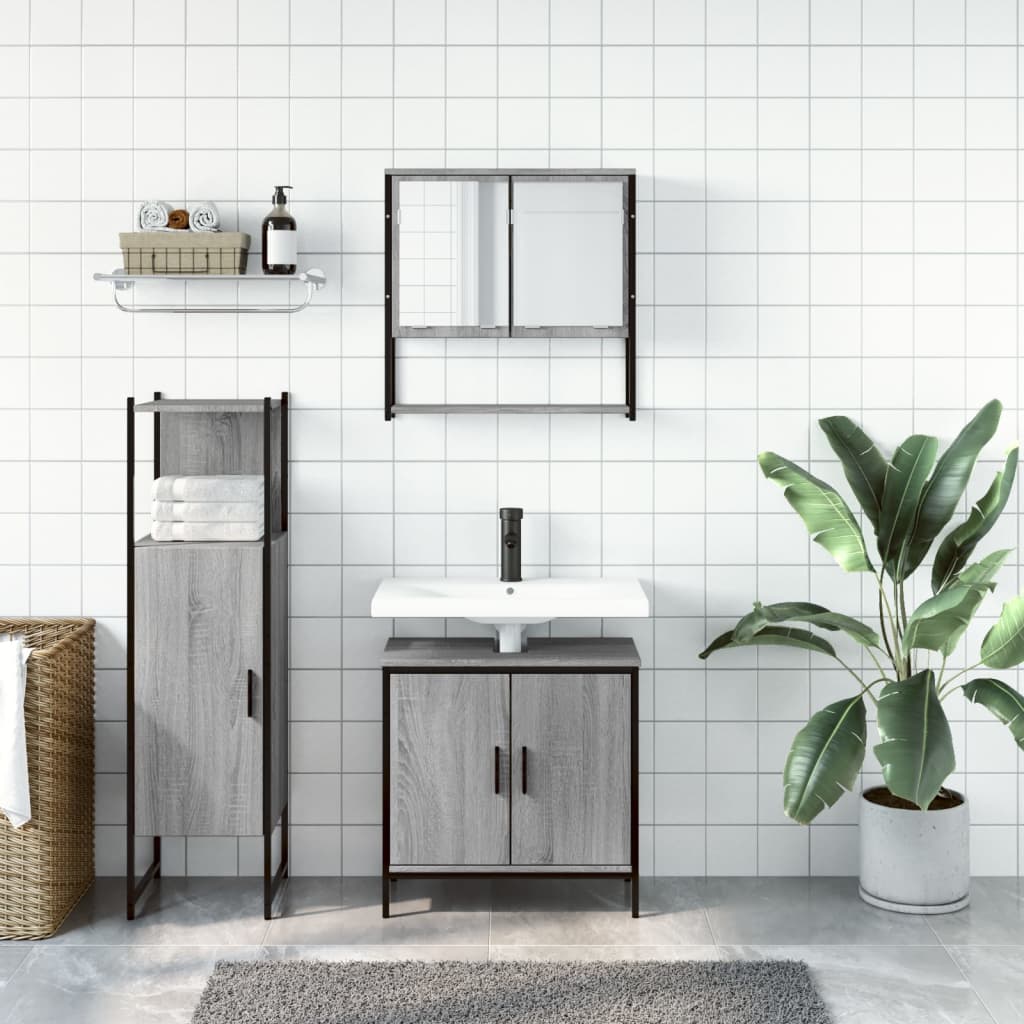 3 Piece Bathroom Furniture Set Engineered Wood