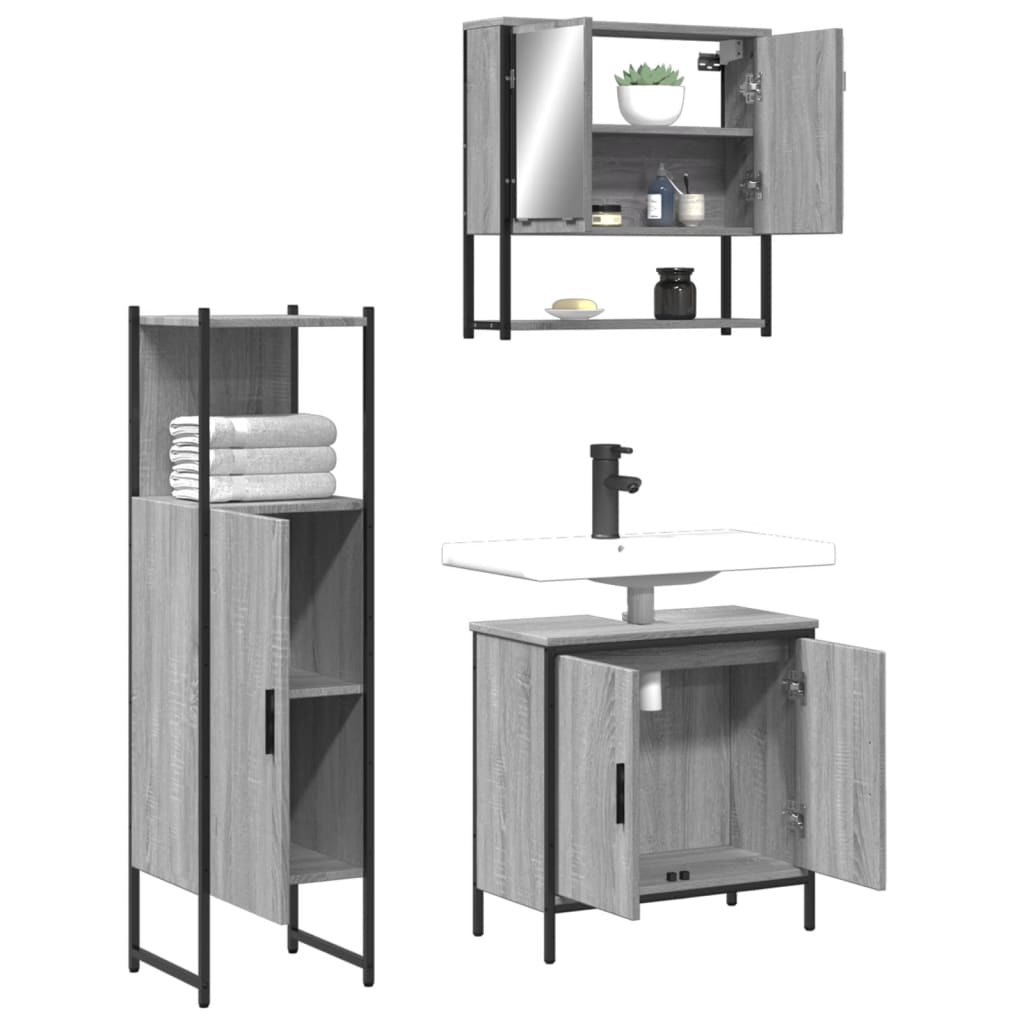 3 Piece Bathroom Furniture Set Engineered Wood