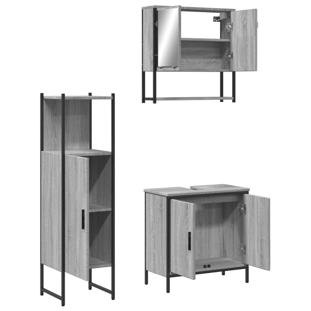 3 Piece Bathroom Furniture Set Engineered Wood