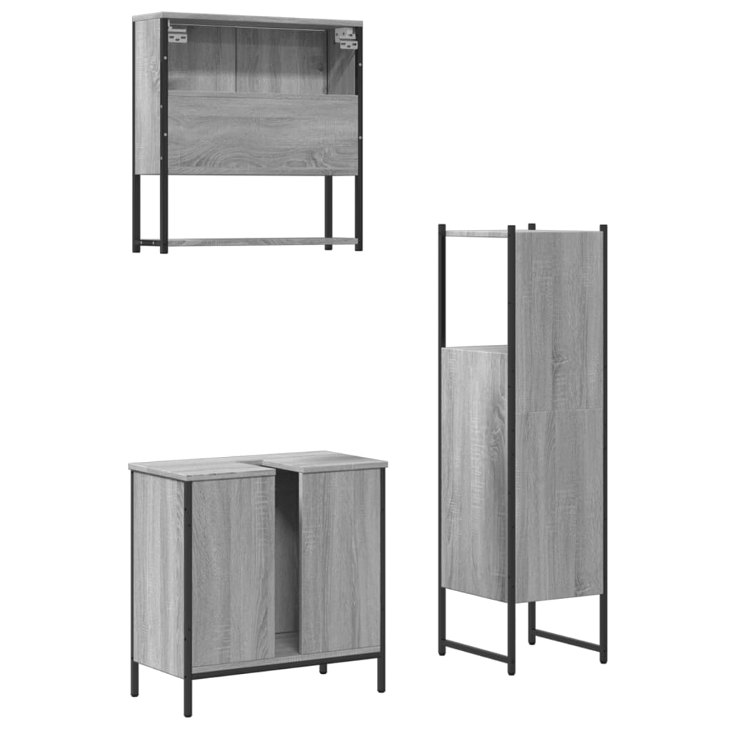 3 Piece Bathroom Furniture Set Engineered Wood