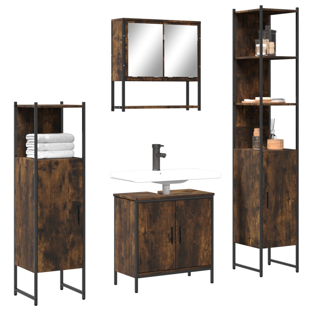 Bathroom Furniture Set With Door 4 Pcs Brown 33 X 33 X 185.5 Cm
