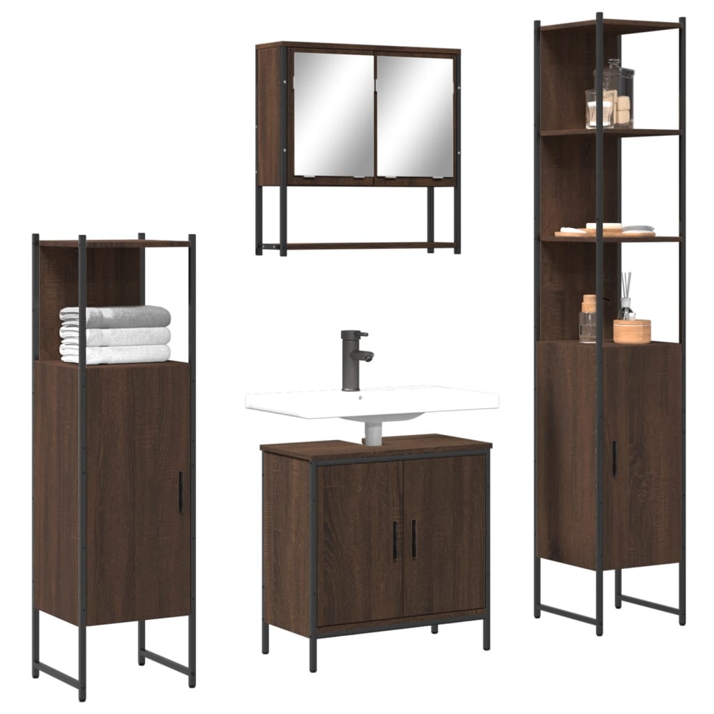 Bathroom Furniture Set With Door 4 Pcs Brown 33 X 33 X 185.5 Cm