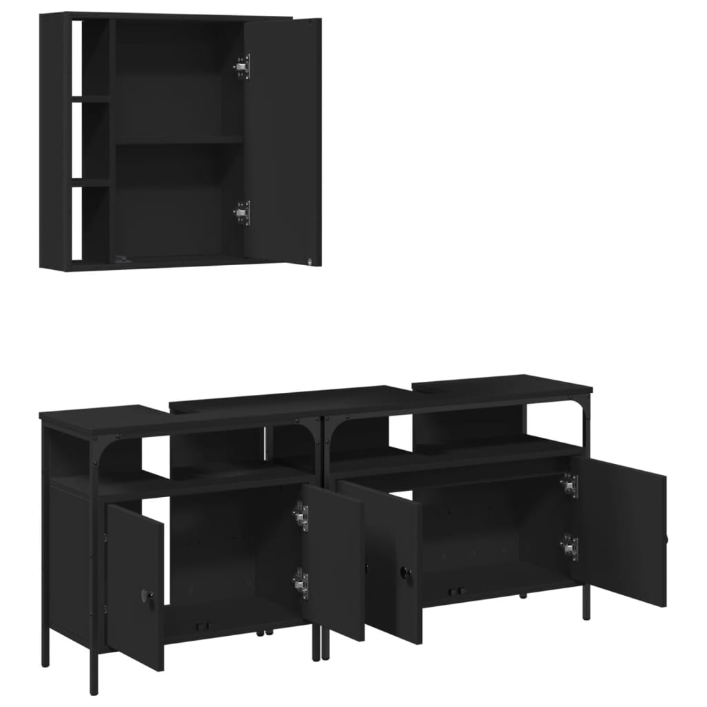 3 Piece Bathroom Cabinet Set Engineered Wood