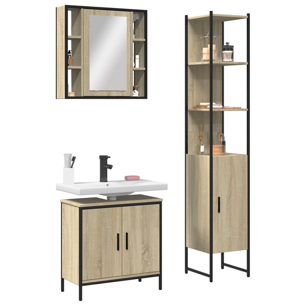 3 Piece Bathroom Cabinet Set Engineered Wood