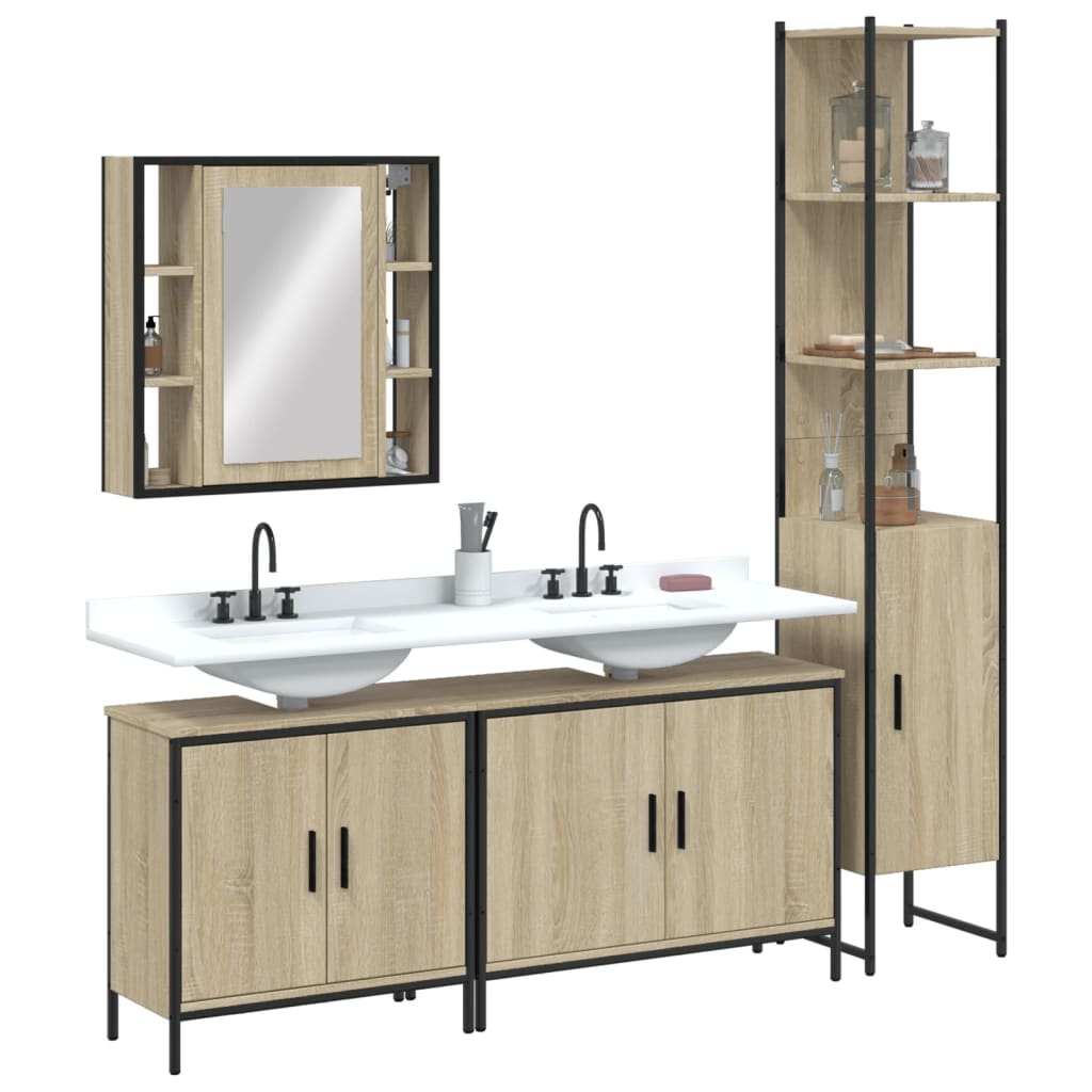4 Piece Bathroom Cabinet Set Engineered Wood