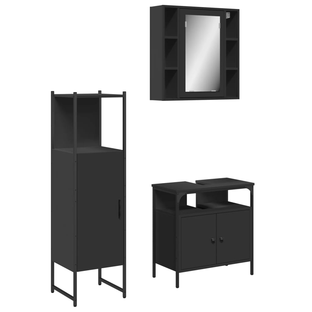 3 Piece Bathroom Cabinet Set Engineered Wood