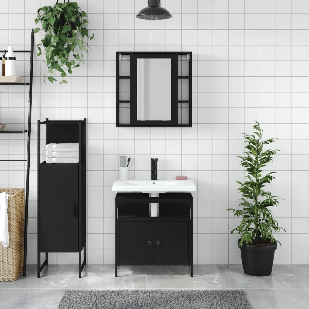3 Piece Bathroom Cabinet Set Engineered Wood