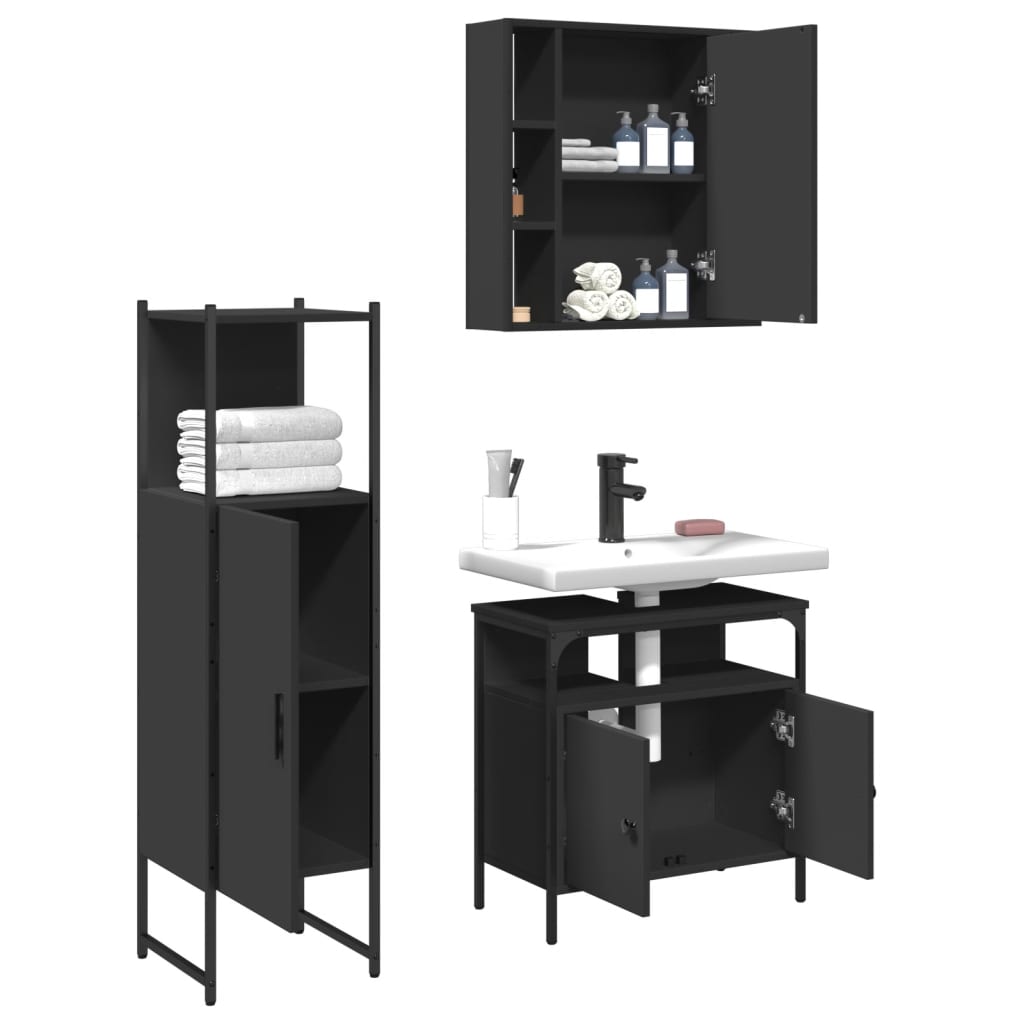 3 Piece Bathroom Cabinet Set Engineered Wood