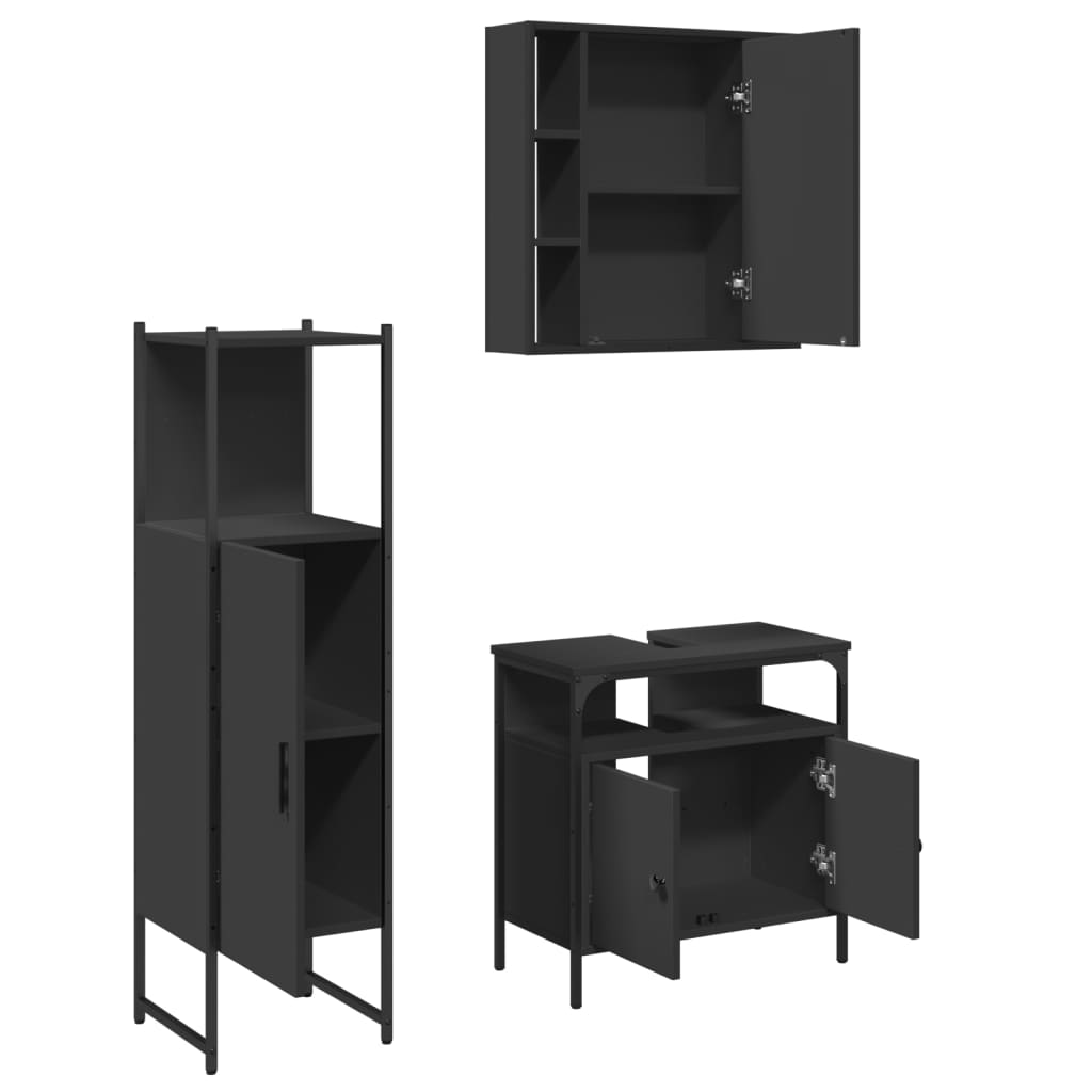 3 Piece Bathroom Cabinet Set Engineered Wood