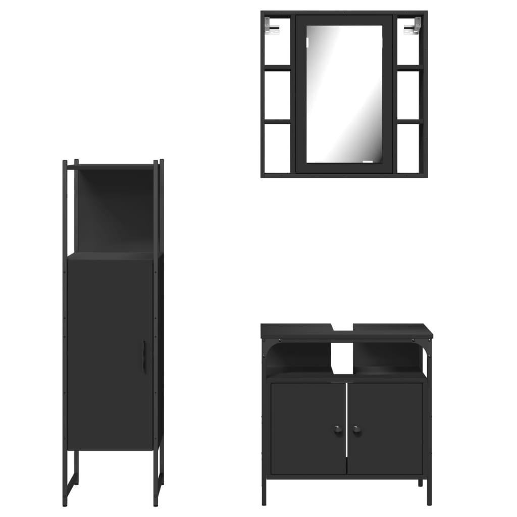 3 Piece Bathroom Cabinet Set Engineered Wood