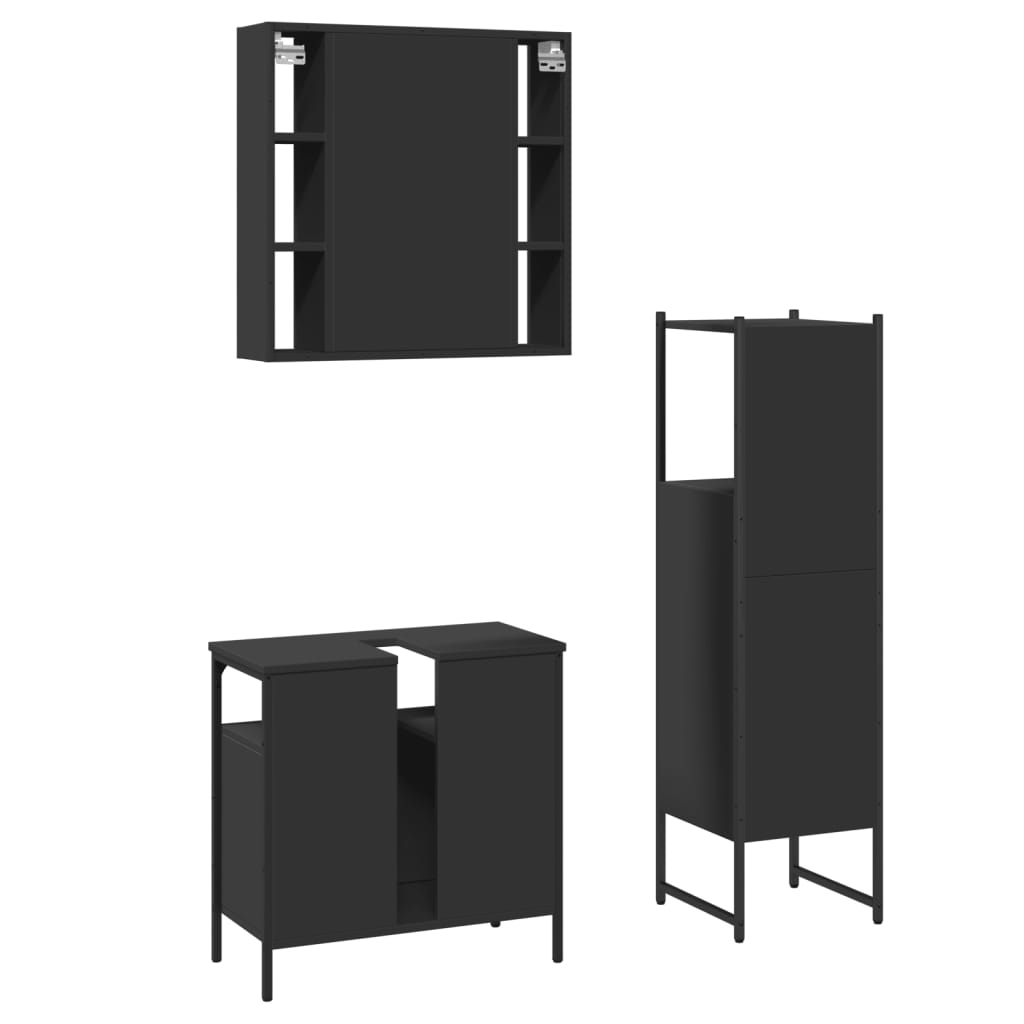 3 Piece Bathroom Cabinet Set Engineered Wood