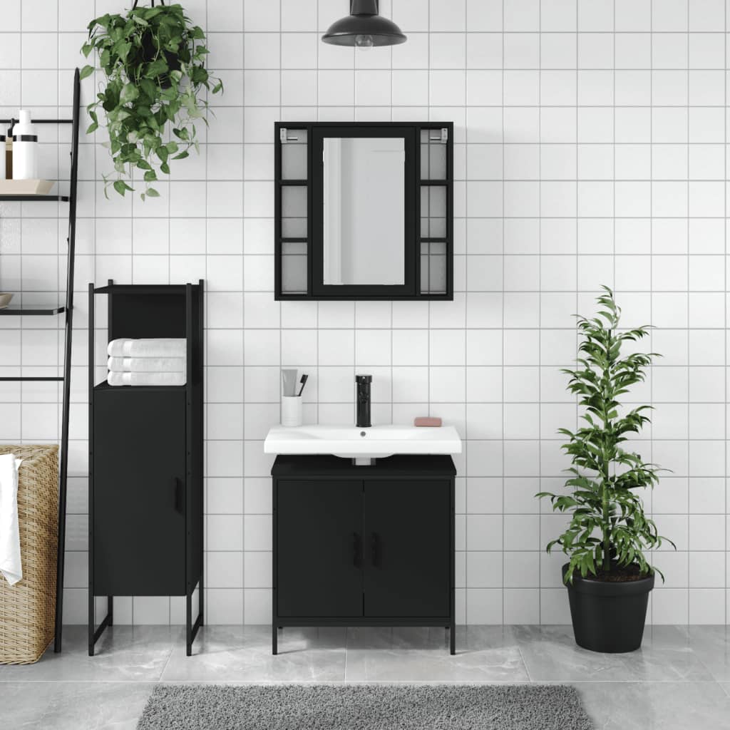 3 Piece Bathroom Cabinet Set Engineered Wood