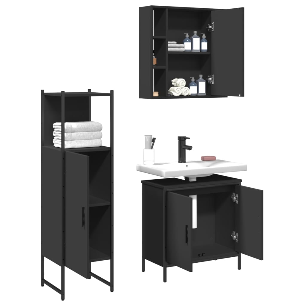 3 Piece Bathroom Cabinet Set Engineered Wood