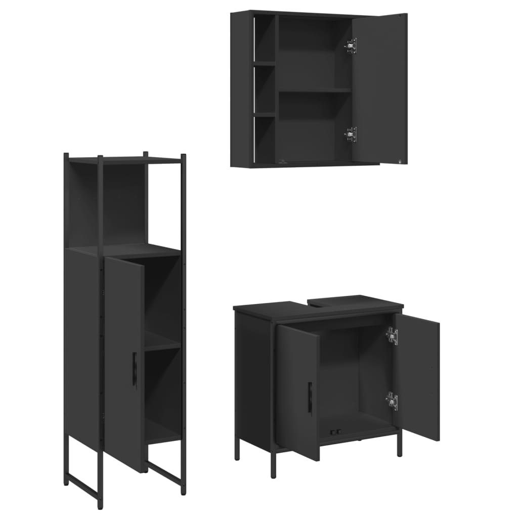 3 Piece Bathroom Cabinet Set Engineered Wood