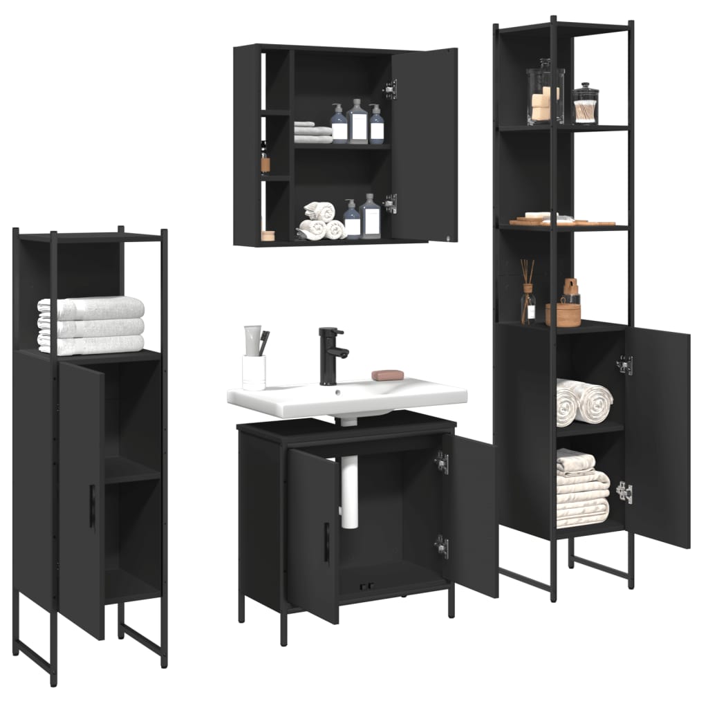 4 Piece Bathroom Cabinet Set Engineered Wood