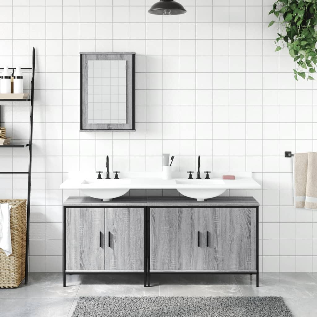 3 Piece Bathroom Furniture Set Engineered Wood