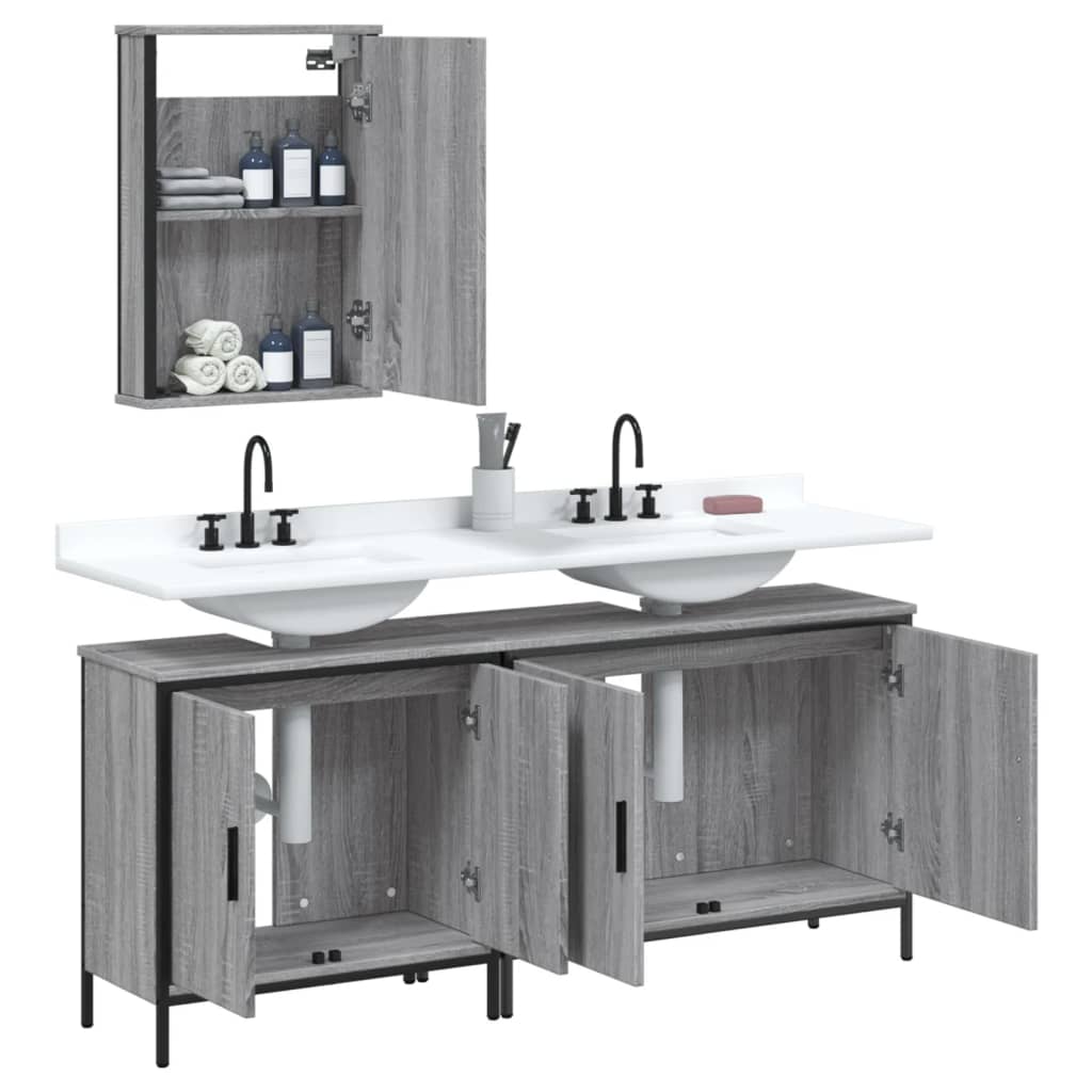 3 Piece Bathroom Furniture Set Engineered Wood