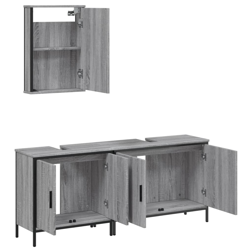 3 Piece Bathroom Furniture Set Engineered Wood