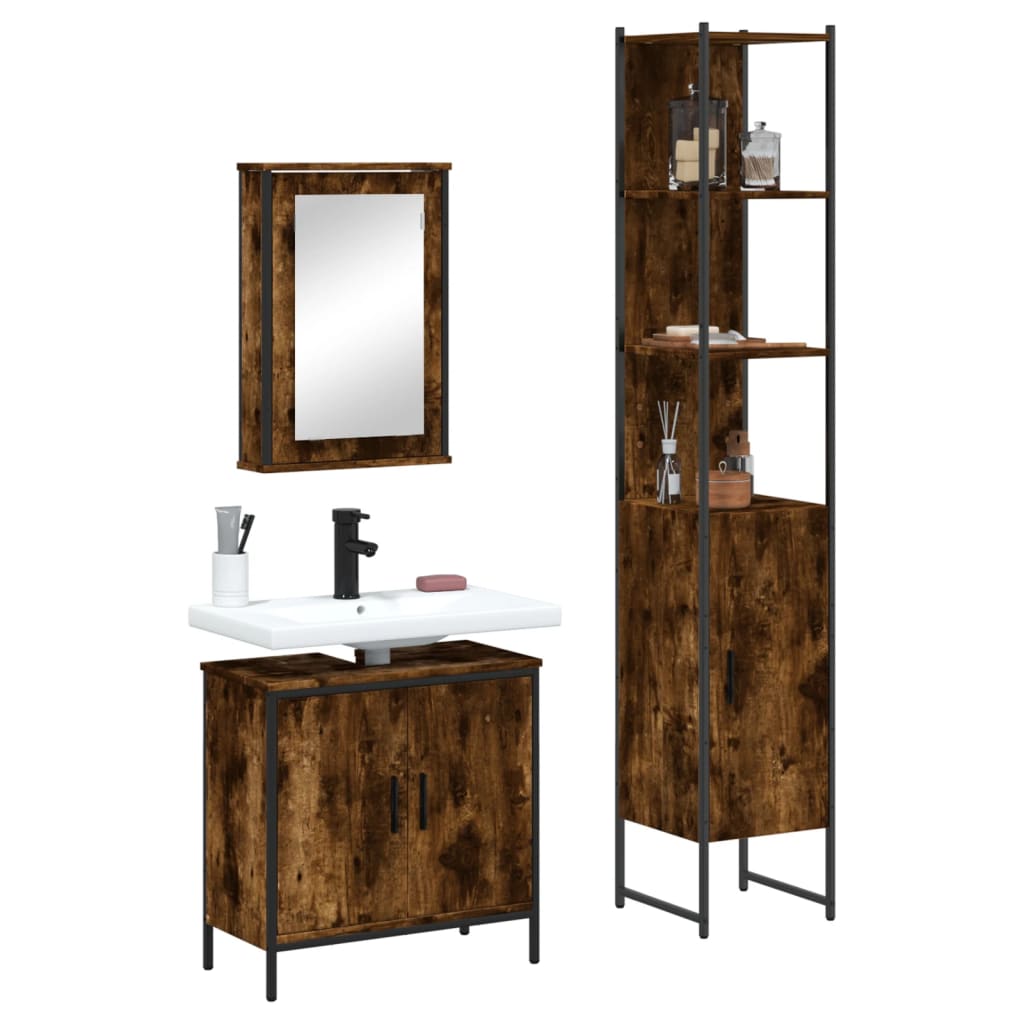 Bathroom Furniture Set With Door 3 Pcs Brown 33 X 33 X 185.5 Cm