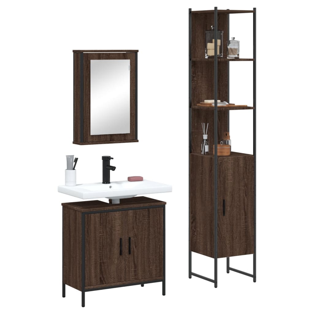 Bathroom Furniture Set With Door 3 Pcs Brown 33 X 33 X 185.5 Cm