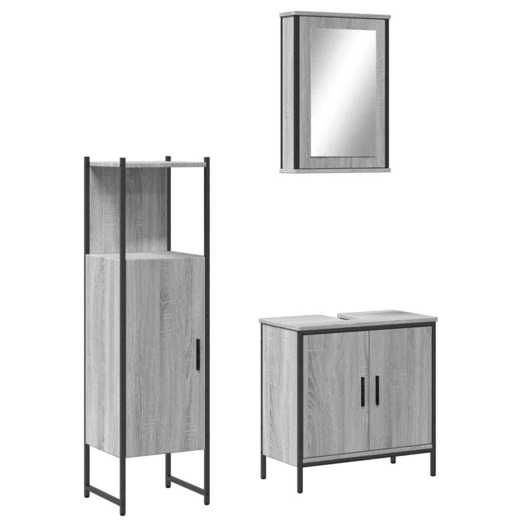 3 Piece Bathroom Furniture Set Engineered Wood
