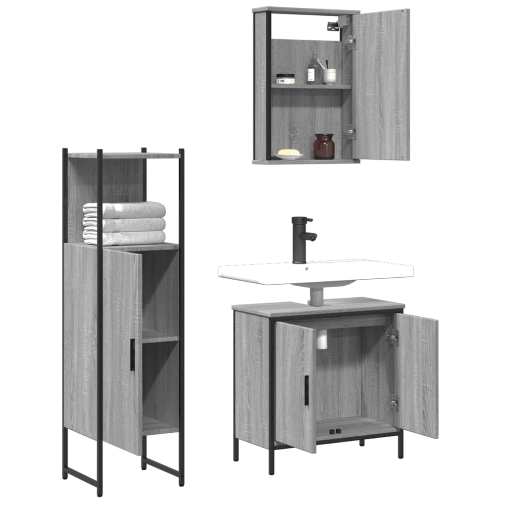 3 Piece Bathroom Furniture Set Engineered Wood