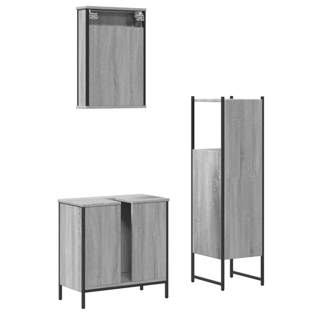 3 Piece Bathroom Furniture Set Engineered Wood