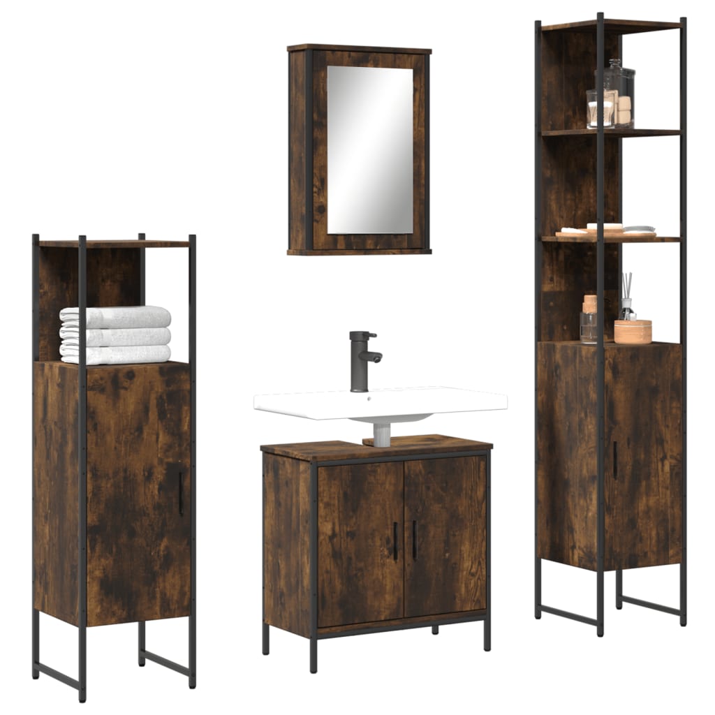 Bathroom Furniture Set With Door 4 Pcs Brown 33 X 33 X 185.5 Cm