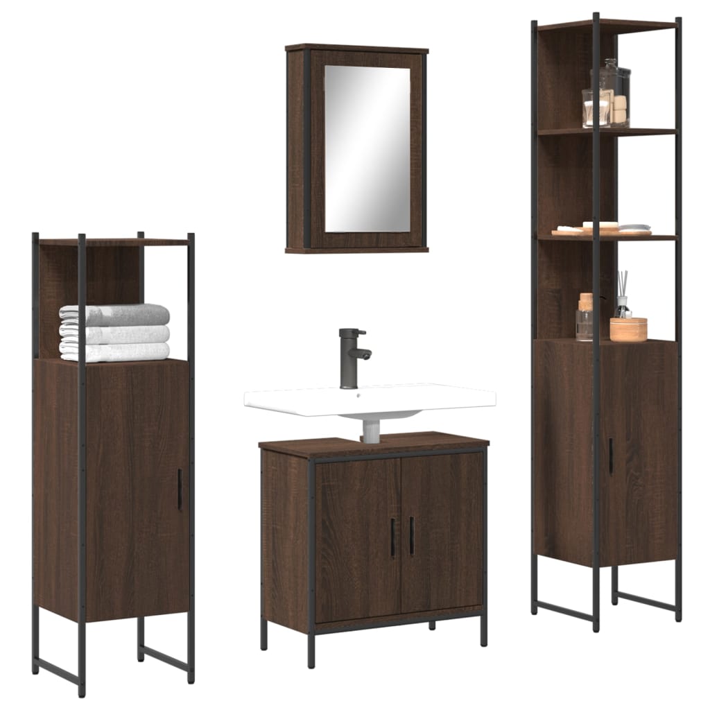 Bathroom Furniture Set With Door 4 Pcs Brown 33 X 33 X 185.5 Cm
