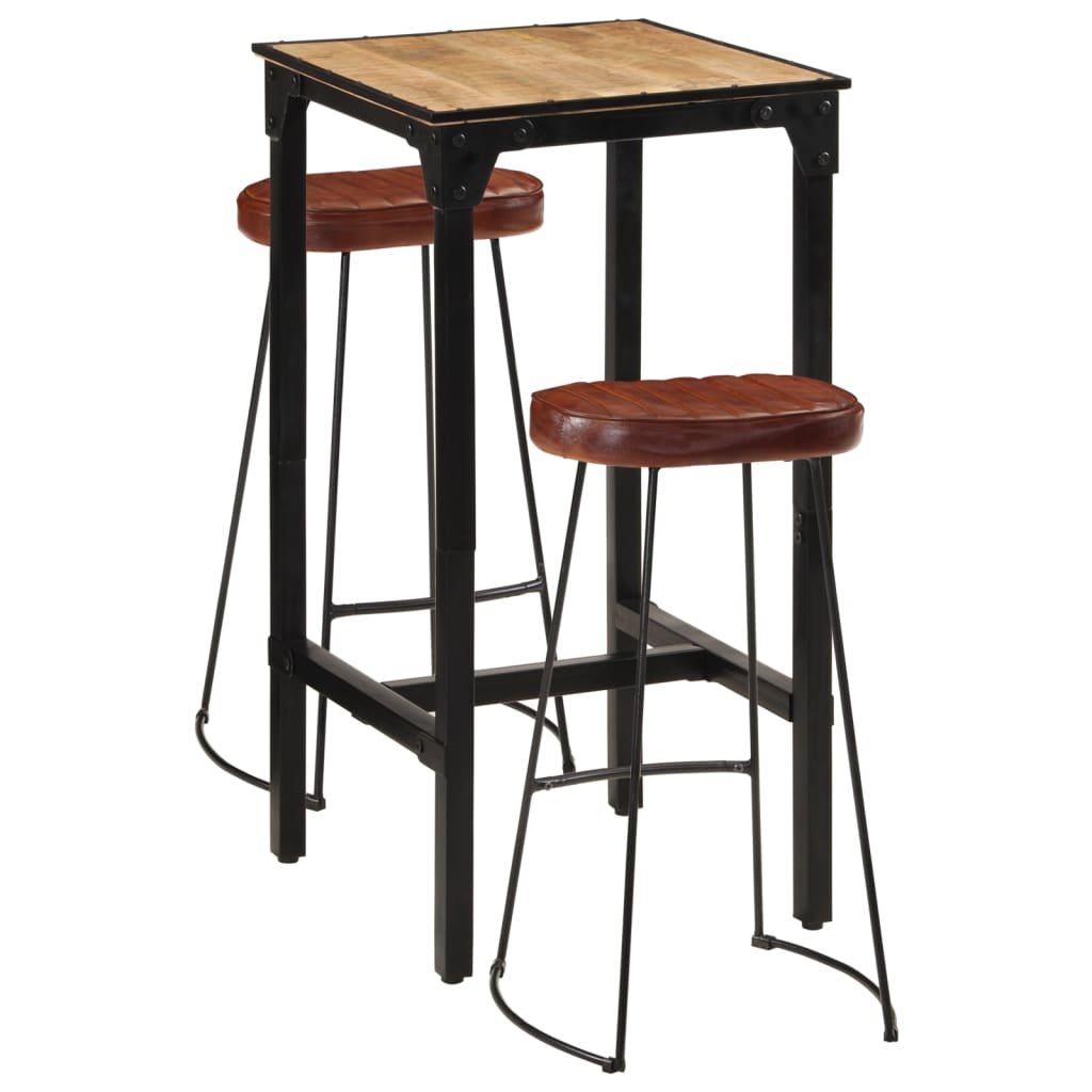 3 Piece Bar Set Solid Rough Wood Mango And Metal