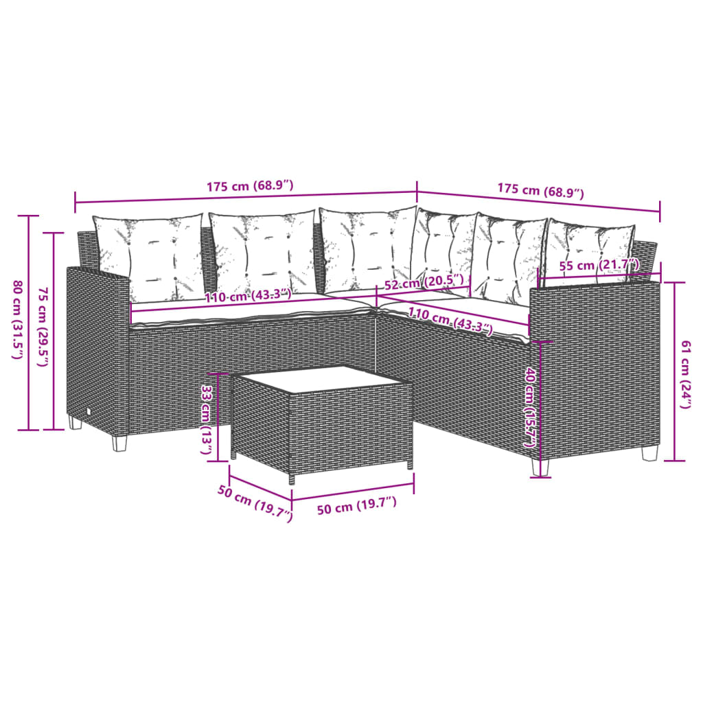 Garden Sofa With Table And Cushions L-Shaped Poly Rattan