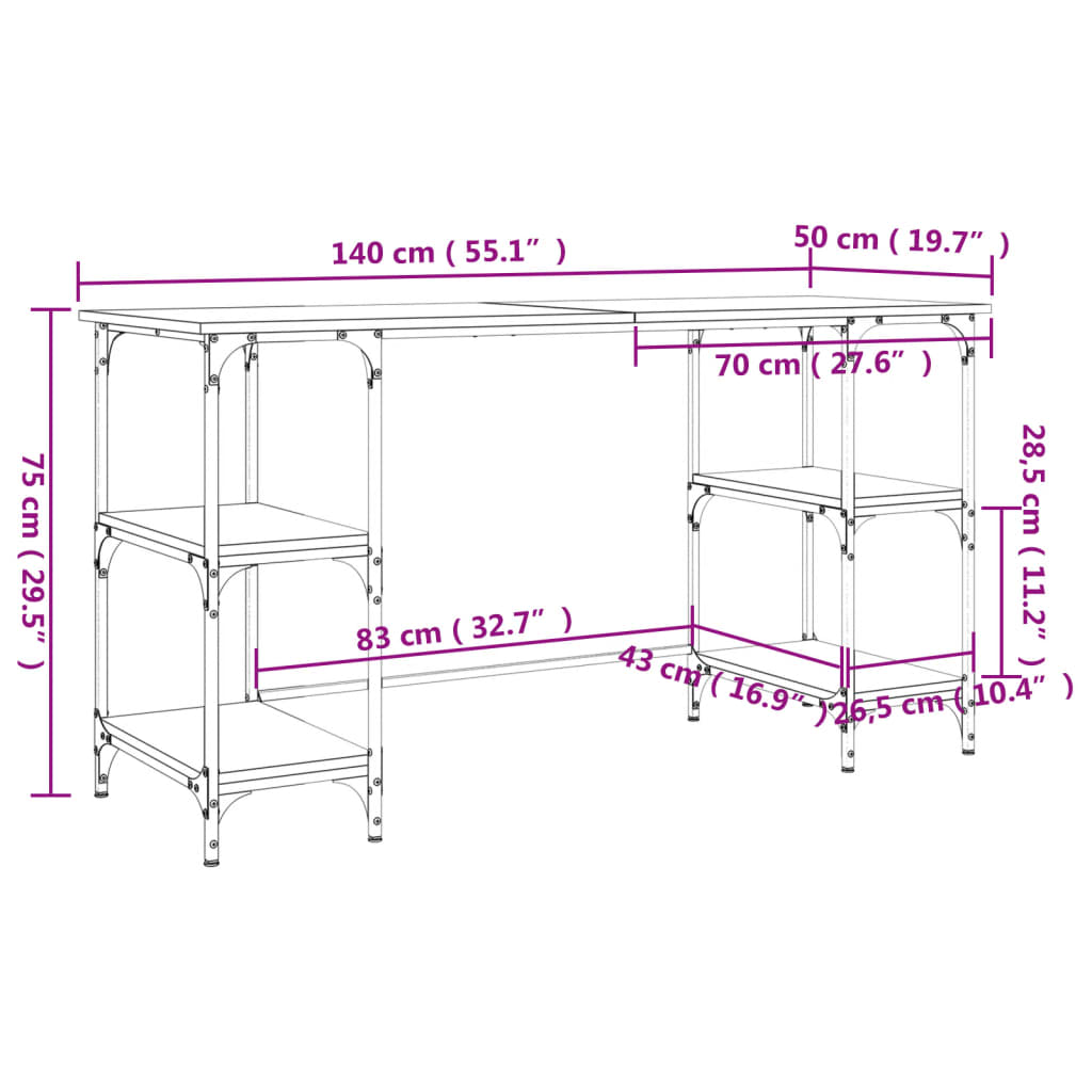 Desk 140X50X75 Cm Metal And Engineered Wood