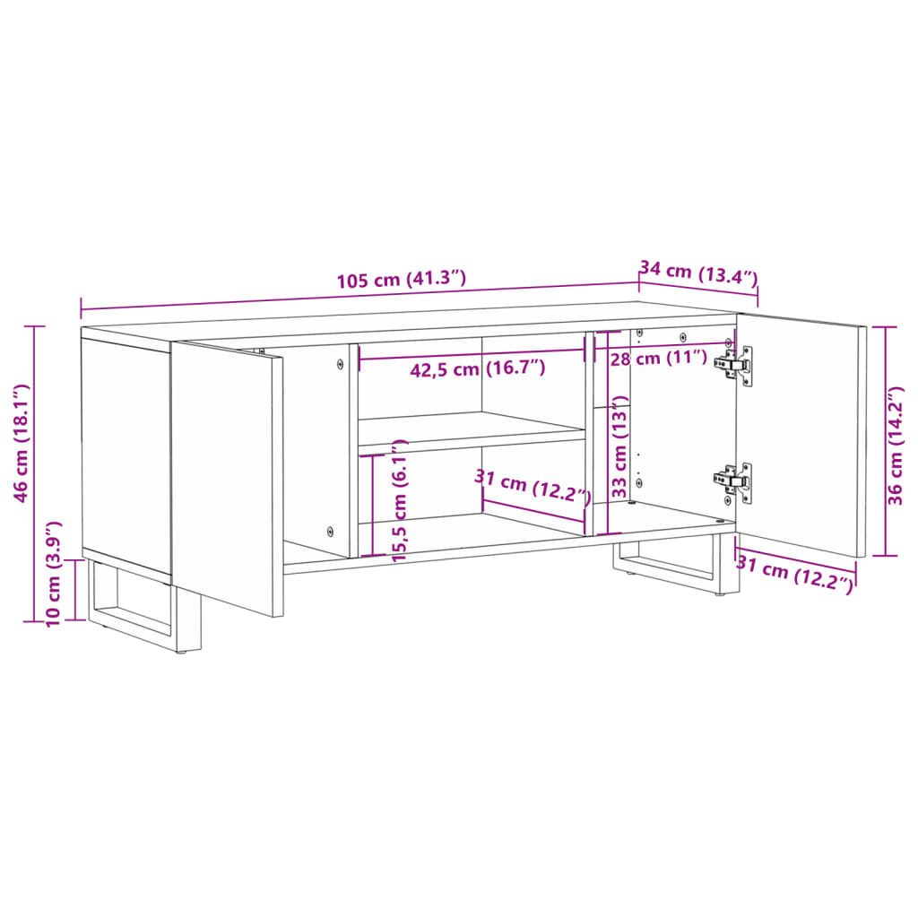 Tv Cabinet 105X34X46 Cm Solid Wood Acacia