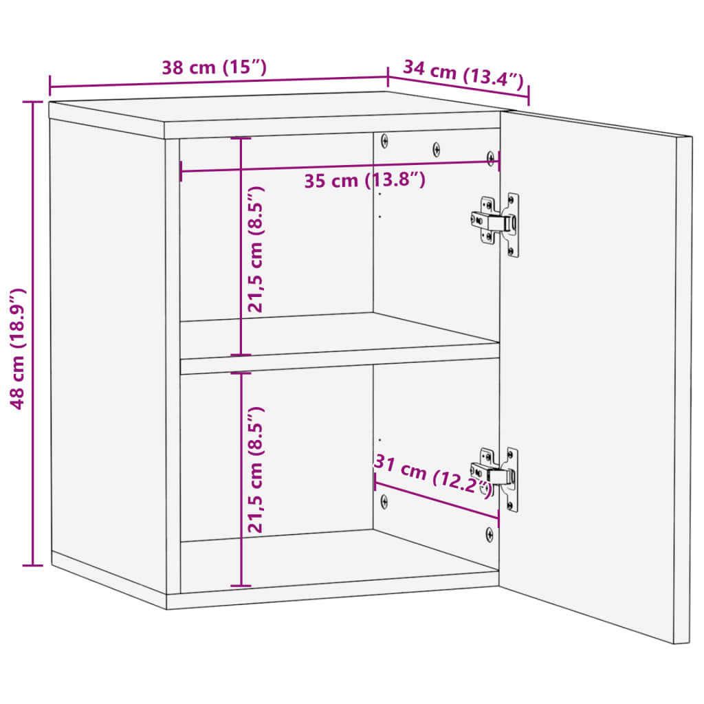 Bathroom Wall Cabinet 38X34X48 Cm Solid Wood Acacia