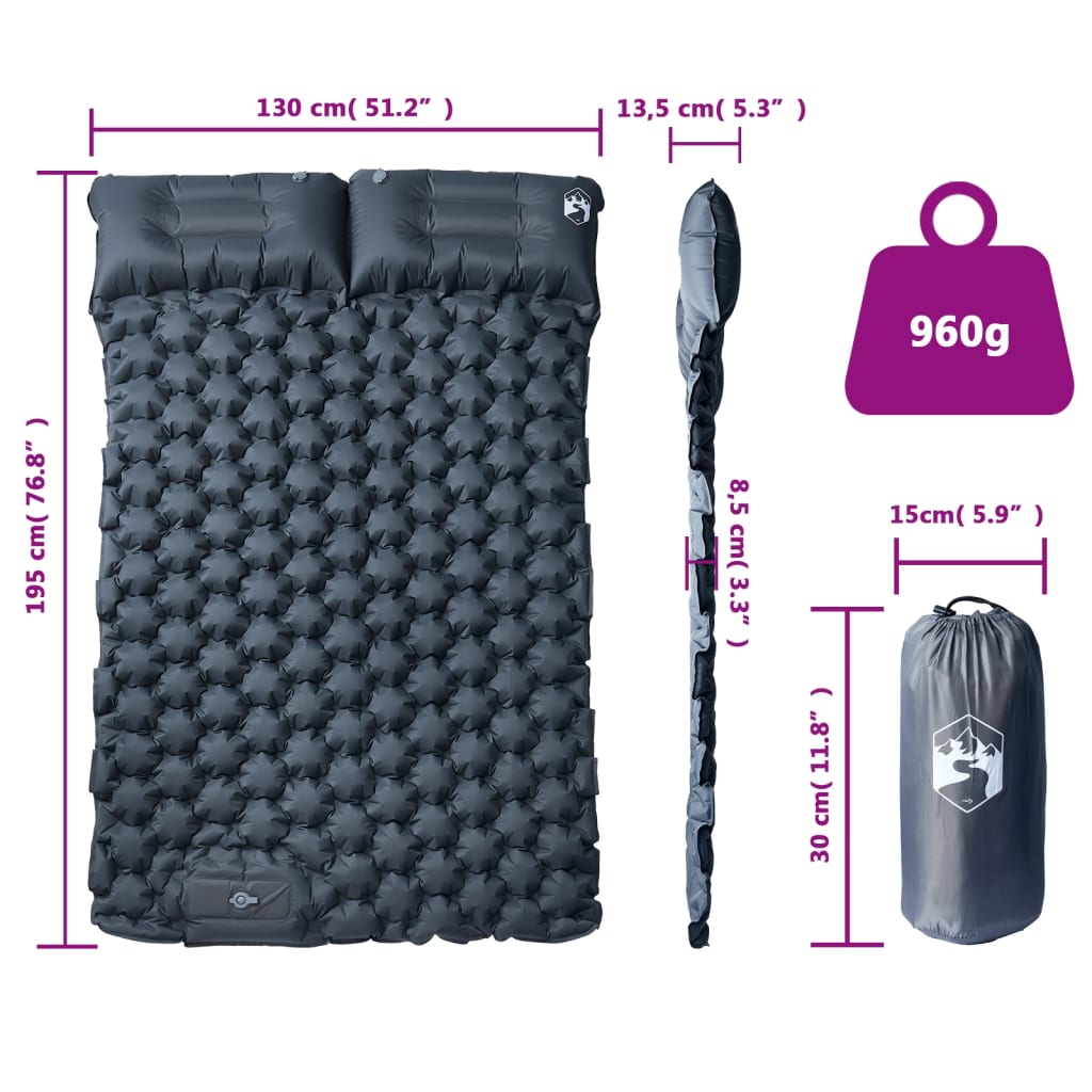 Self Inflating Camping Mattress With Pillows 2-Person