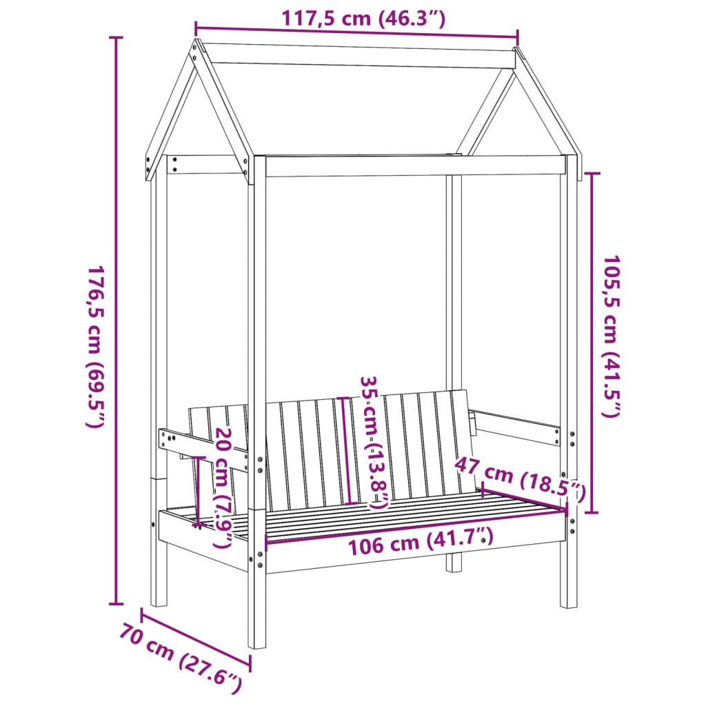 Bench With Roof 117.5X70X176.5 Cm Solid Wood Pine